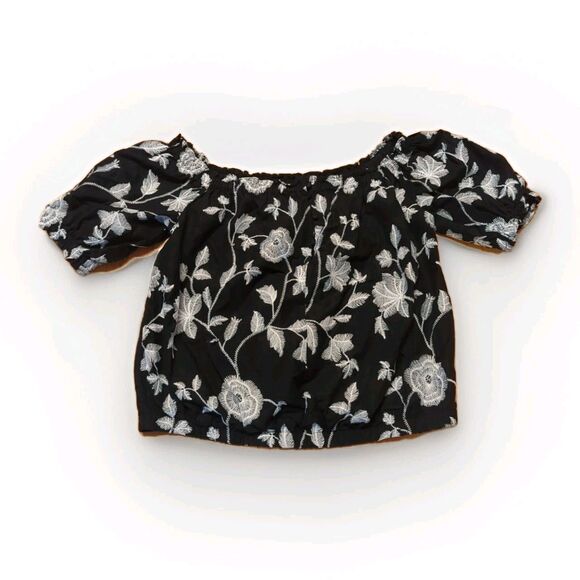 Who What Wear Blouse Top Womens Large Black White Floral Embroidered - Picture 1 of 7